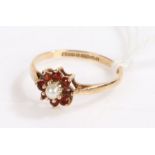9 carat gold garnet and pearl ring, ring size N gross weight 1.3 grams