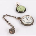 Two pocket watches, roman numerals on a white dial with a subsidiary seconds dial together with a