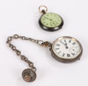 Two pocket watches, roman numerals on a white dial with a subsidiary seconds dial together with a