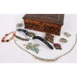Collection of costume jewellery to include a rotory watch bracelets ect housed in a wooded box