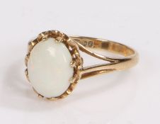 9 carat gold and white opal ring, ring size M gross weight 2.2 grams