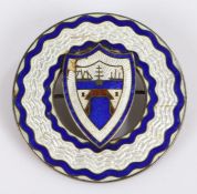 Silver blue and white enamel brooch depicting a coat of arms