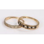 Two 9 carat gold rings, one set with paste the other is set with paste and black stones, gross
