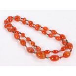 Carnelian stone necklace, with a row of graduated beads, 85cm long