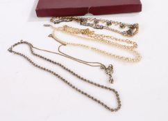 Collection of costume jewellery necklaces to include simulated pearls and yellow metal and paste (6)