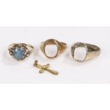 9 carat gold ring together with a rolled gold pendant and two other rings one set with an opal,