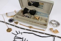 Collection of costume jewellery to include brooches and wristwatches together with a yellow metal