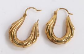 Pair of 9 carat gold swag form hoop earrings, 2.5 grams