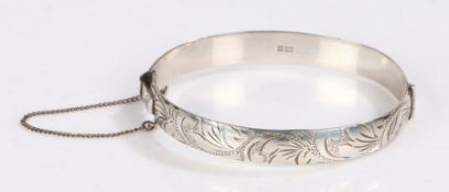 Silver bangle decorated with a floral design, Birmingham 1972, gross weight 24.5 grams