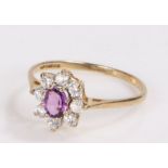 9 carat gold ring with paste and amethyst, ring size Q 1/2, 1.4g