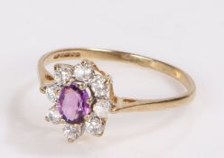 9 carat gold ring with paste and amethyst, ring size Q 1/2, 1.4g