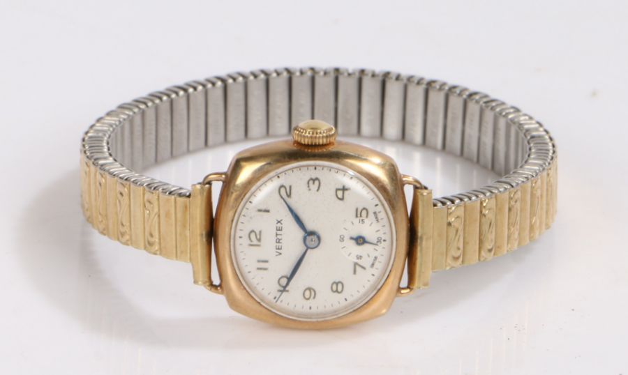 Vertex ladies 9 carat gold cased wristwatch, the silvered dial with Arabic numerals, subsidiary
