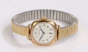 Vertex ladies 9 carat gold cased wristwatch, the silvered dial with Arabic numerals, subsidiary