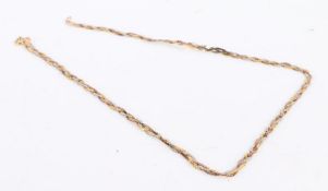 9 carat gold three coloured necklace, decorated in a woven fashion, 40cm long gross weight 5.2 grams