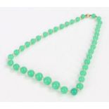 Jade necklace, the spherical stones with alternate simulated pearls, 22cm long