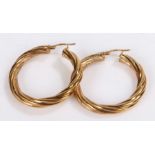 Pair of 9 carat gold rope twist hoop earrings, 4.0 grams