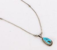Turquoise pendant, turquoise stone set on white metal, gross weight 3.7 grams