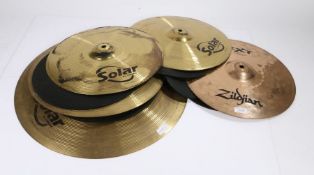 Sabian Solar 20" Ride, 16" Crash, 2 x 14" Hi Hats and Zildjan ZXT Rock 14" HiHat Bottom