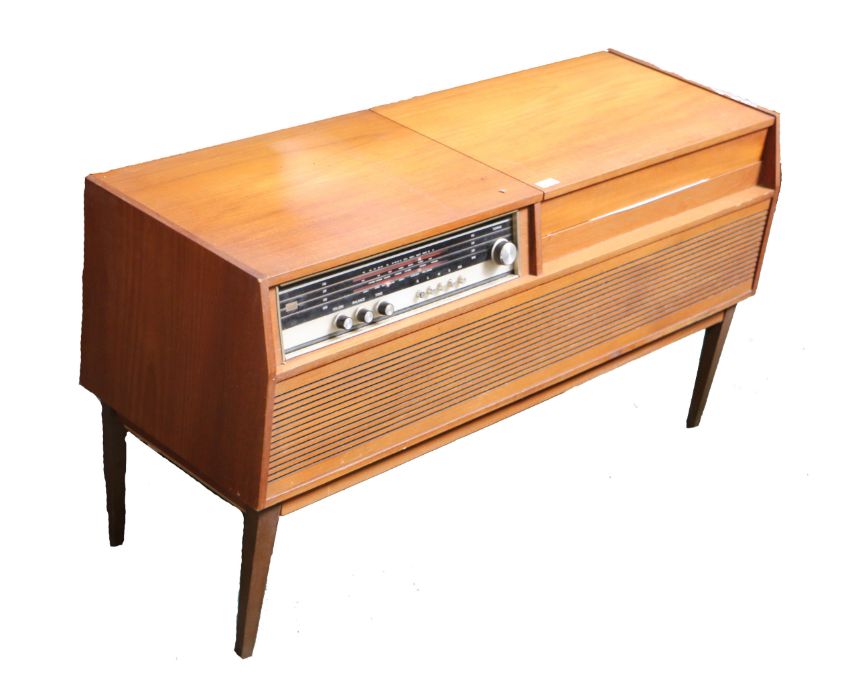 mid 20th Century Radiogram with turntable, 110cm wide, together with a collection of LPs and Tapes.