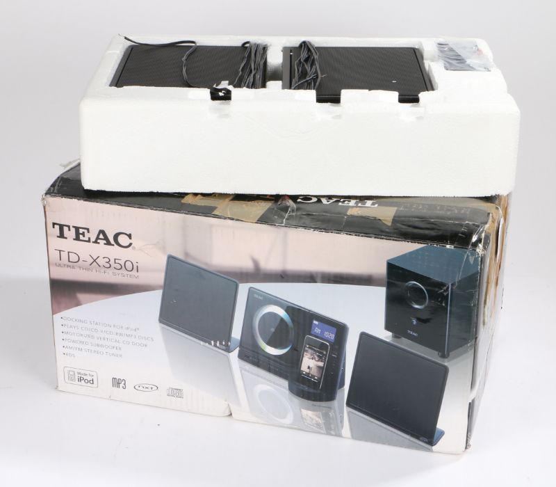 Teac TD-X350i ultra thin hi-fi system, with I-pod dock, CD player, AM/FM radio and subwoofer, housed