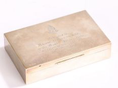 Elizabeth II silver cigarette box, London 1972, makers mark rubbed, the lid with crest of the King's