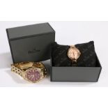 Bulova ladies wristwatch, the signed rose gold effect dial with clear paste set markers and paste