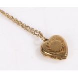 9 carat gold chain with a yellow metal heart shaped pendant, gross weight 3.9 grams