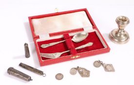 Silver, various dates and makers, to include squat candlestick with loaded base, cheroot case,