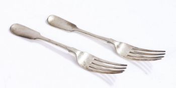 Pair of Victorian silver table forks, London 1839, maker William Eaton, the fiddle pattern handles