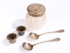Silver, various dates and makers, to include dressing table pot with clear glass body, pair of