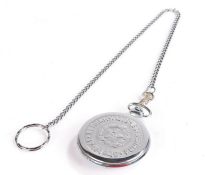 Russian hunter pocket watch, the case with red flag and star decoration, the caseback with