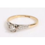 18 Carat gold and diamond ring, with a central diamond, ring size K gross weight 2.0 grams