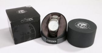 Citizen Eco-drive gentleman's stainless steel wristwatch, circa 2016, the white dial with Arabic