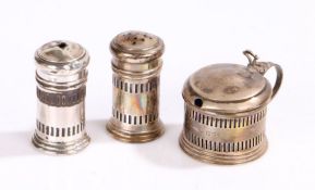 George V silver condiment set, Birmingham 1914, maker William Wilkinson ltd. consisting of mustard