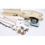 Collection of costume jewellery to include two pearl necklaces, yellow metal necklaces and various