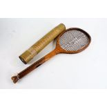 Early 20th century wooden tennis racket, by J.H. Prosser & Sons, together with Edwardian