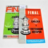 Two FA Cup Final programmes, Chelsea vs Tottenham Hotspur May 20th 1967, and Everton vs West