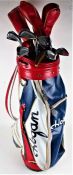 Ben Hogan golf bag and clubs, housing clubs by the same maker, including wooden headed driving