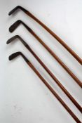 Four hickory golf clubs, to include a Mashie, with 'Pipe'mark, William Good, Strawberry Hill