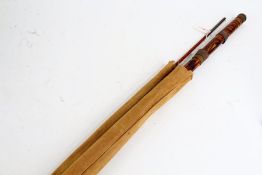 Bamboo three piece fishing rod (first half of 20th century), with carrying bag AF