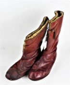 Pair of mid 20th Century brown leather motor cycling boots, with wool lining, size 10