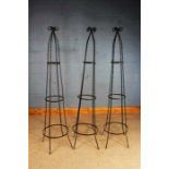 Three wrought iron garden obelisks, each approx. 176cm tall (3)