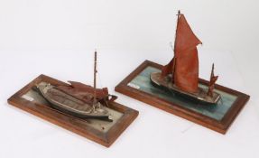 Model of a Norfolk Wherry,24cm high, 34cm wide, model of a Thames Barge, 34.5cm wide, 27cm high,