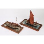 Model of a Norfolk Wherry,24cm high, 34cm wide, model of a Thames Barge, 34.5cm wide, 27cm high,