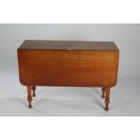 19th Century mahogany drop leaf table, the rectangular top above turned tapering legs, 105cm wide