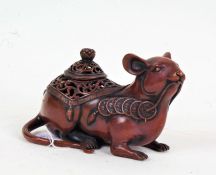 Japanese style cast metal censer, in the form of a rat, 20th century, 20cm long