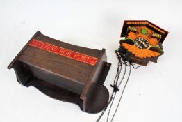 20th century oak letter box, with red leather and gilt tooled decoration, 39.5cm wide, together with