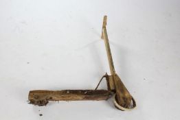 Folk art style homemade wooden scooter, Mid 20th century, 77cm long including wheel