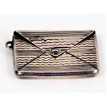 Sterling silver envelope stamp case, with monogram to the front, 3cm