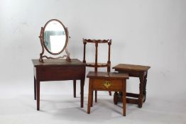 Five items of furniture, to include a swing mirror, joint stool, two tier table, stool with lift